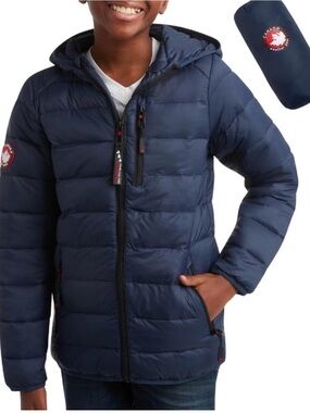 Canada Weather Gear Hooded Jacket Winter Coat Navy Blue L With Travel Bag